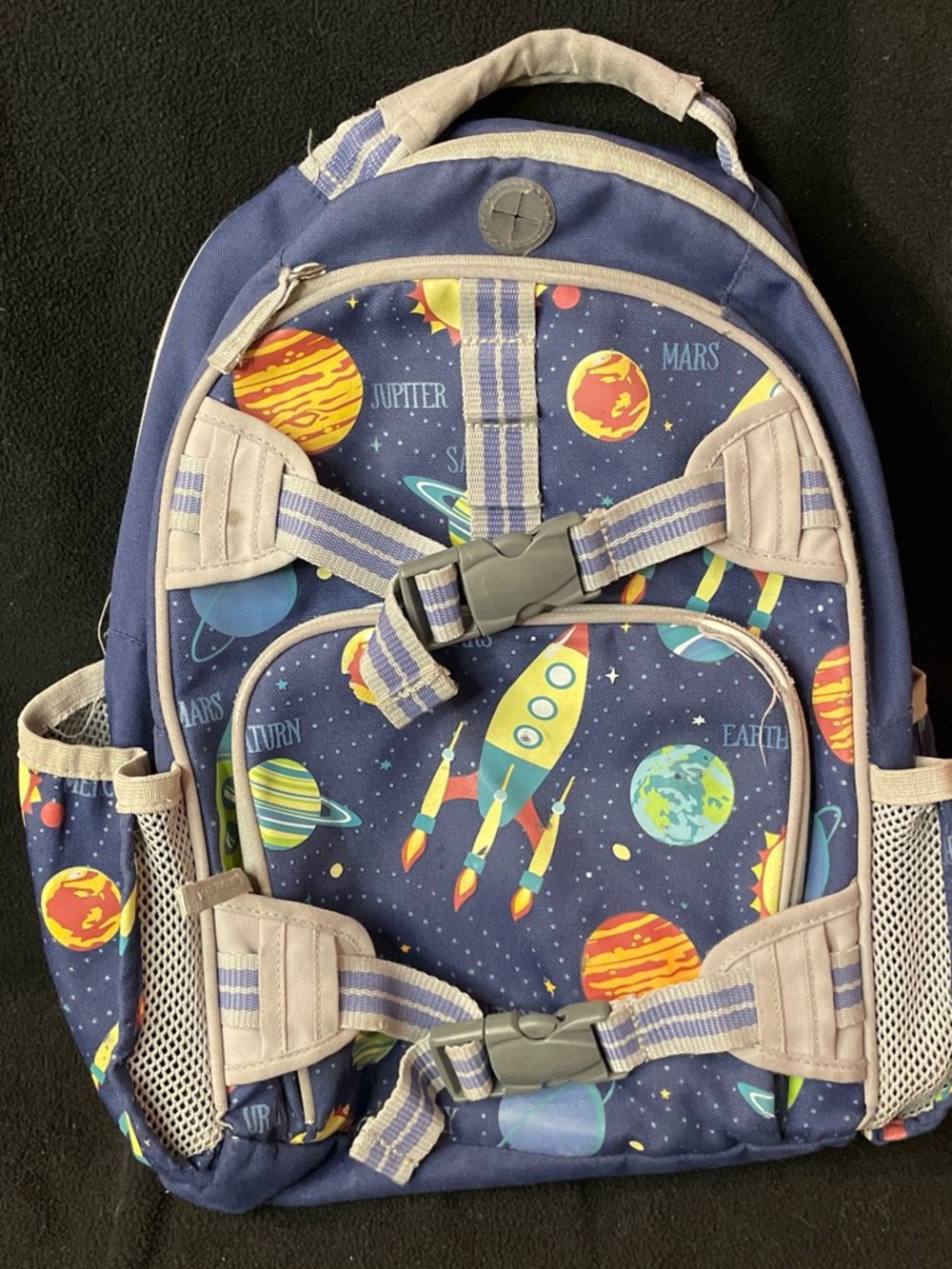 Pottery Barn Kids Navy Blue Space Rocket Backpack with Multicolor Planets